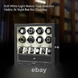 White Automatic Rotation 8 Watch Winder Case With 6 Watches Display Storage Box