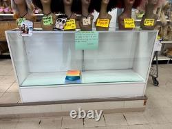 White Wood Full Vision 70-Inch Glass Display Showcase with Shelves