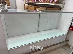 White Wood Full Vision 70-Inch Glass Display Showcase with Shelves