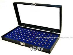Wholesale Lot of 6 Glass Top Lid 72 Ring Blue Jewelry Display Box Storage Cases