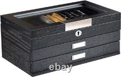 Wood Pen Display case 36 Slot Fountain Pen Organizer Storage Box with Drawer, To