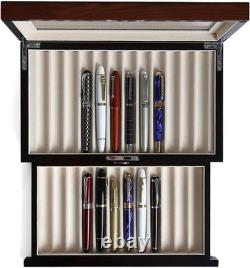 Wood pen display case 24 slot Fountain pen Box storage Organizer with drawer, To