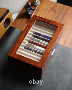 Wood pen display case 24 slot Fountain pen Box storage Organizer with drawer, To