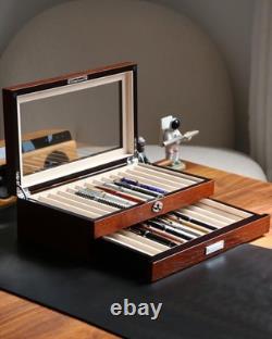 Wood pen display case 24 slot Fountain pen Box storage Organizer with drawer, To