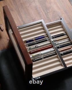 Wood pen display case 24 slot Fountain pen Box storage Organizer with drawer, To