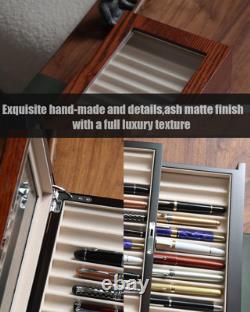 Wood pen display case 36 slot Fountain pen Box storage Organizer with drawer