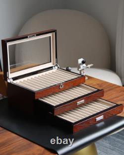 Wood pen display case 36 slot Fountain pen Box storage Organizer with drawer