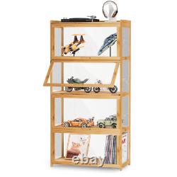 Wooden Acrylic Display Case Toys Figure Book Shelf 55 Compartment Boxes, 4 Tiers