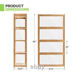 Wooden Acrylic Display Case Toys Figure Book Shelf 55 Compartment Boxes, 4 Tiers