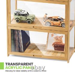Wooden Acrylic Display Case Toys Figure Book Shelf 55 Compartment Boxes, 4 Tiers