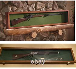 Wooden Gun Sword Display Case Hardwood Wall Mount Storage Rifle Rack Glass Lid