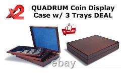 X2 Quadrum 2x2 Presentation Case Coin Holders with 3 Wooden Trays Display Storage