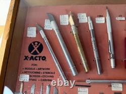 X-Acto 1960s Store Display Case Knife Blade Set Wood Box Hobby Shop California