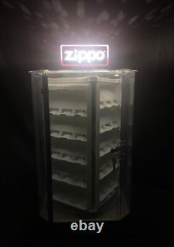 Zippo Lighter 60 Count Lighted Rotating Store Display Case w Keys Working